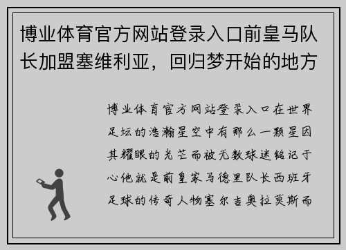博业体育官方网站登录入口前皇马队长加盟塞维利亚，回归梦开始的地方，传奇故事依旧在